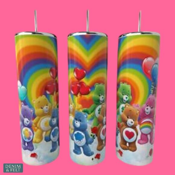 Care Bears Rainbow Heart Balloon Tumbler 20oz Stainless Steel Cup NEW - Picture 1 of 9